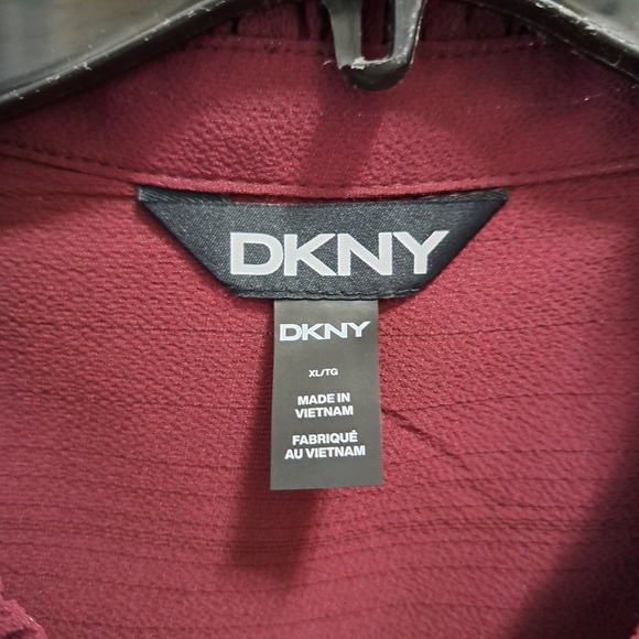 DKNY Women's Lurex Blouse Burgandy Long Sleeve Ruffle Top  NWOT - Picture 12 of 14